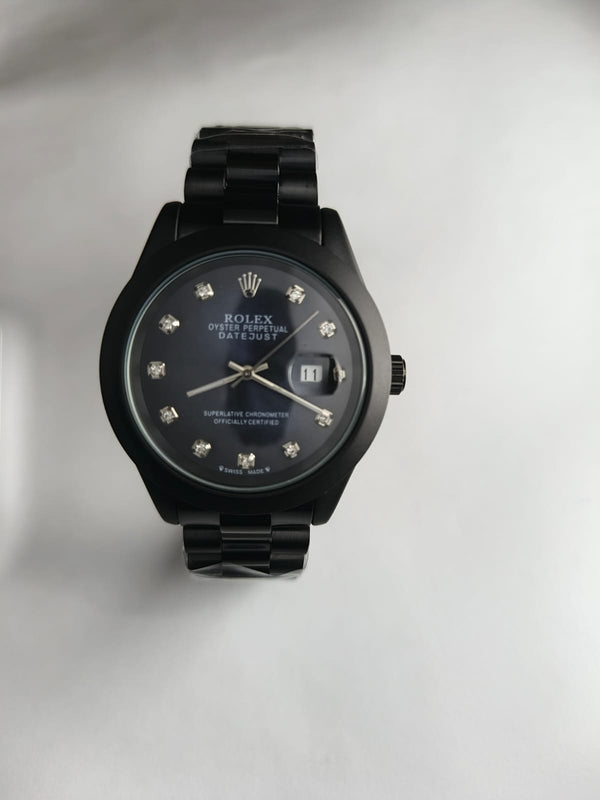Rolex Black Steel Bracelet Watch with Date Partition